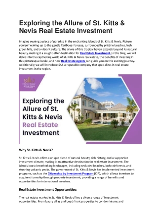 Exploring the Allure of St. Kitts & Nevis Real Estate Investment