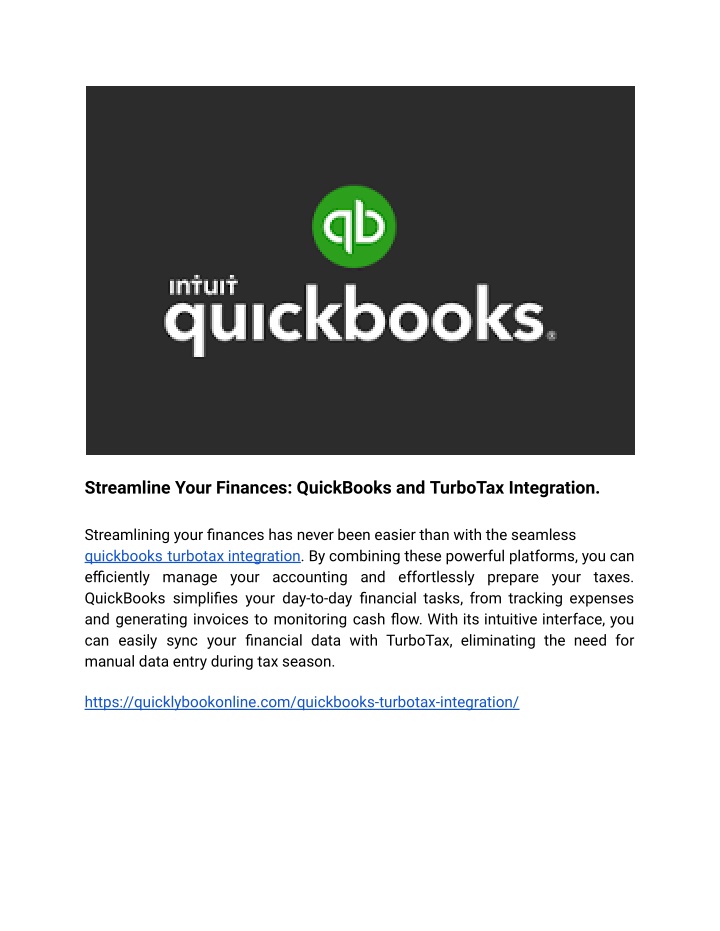 streamline your finances quickbooks and turbotax