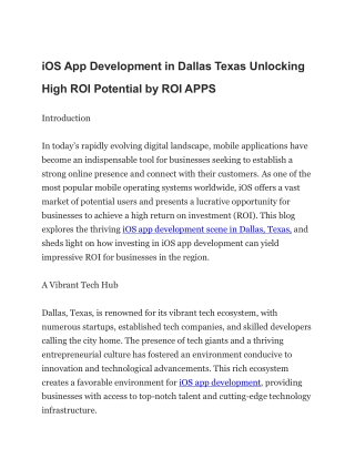 iOS App Development in Dallas Texas Unlocking High ROI Potential by ROI APPS