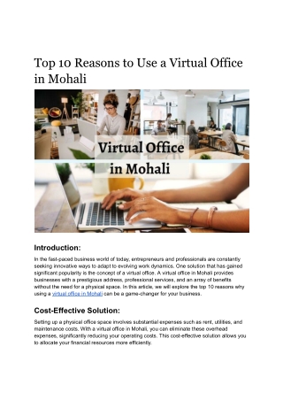 Top 10 Reasons to Use a Virtual Office in Mohali