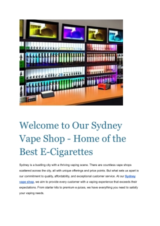 Welcome to Our Sydney Vape Shop - Home of the Best E-Cigarettes