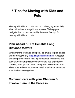 5 Tips for Moving with Kids and Pets