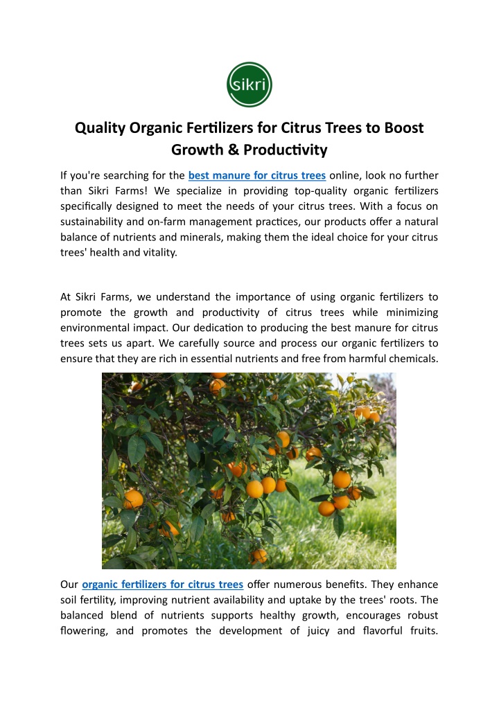 quality organic fertilizers for citrus trees