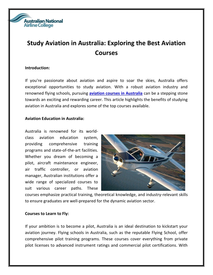 study aviation in australia exploring the best