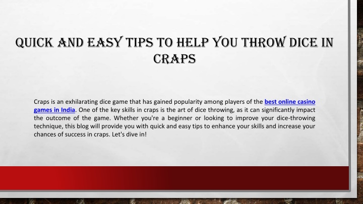 quick and easy tips to help you throw dice in craps