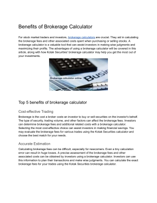 Benefits of Brokerage Calculator