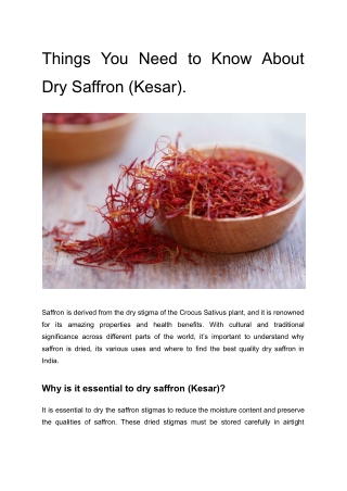 Things You Need to Know About Dry Saffron (Kesar).