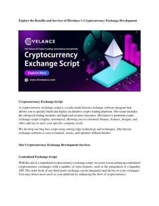 Explore the Benefits and Services of Hivelance’s Bitcoin Exchange Development