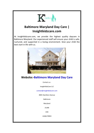 Baltimore Maryland Day Care  Insightkidzcare.com
