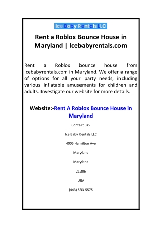 Rent a Roblox Bounce House in Maryland  Icebabyrentals.com