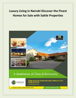 Luxury Living in Nairobi Discover the Finest Homes for Sale with Sakile Properties