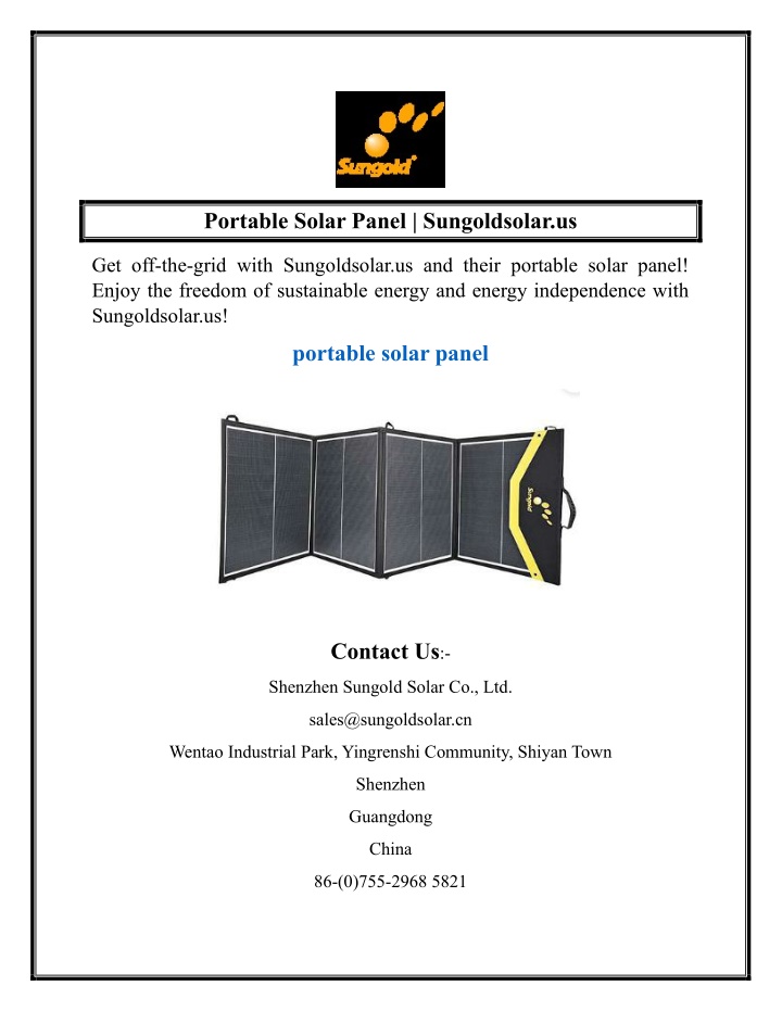 portable solar panel sungoldsolar us