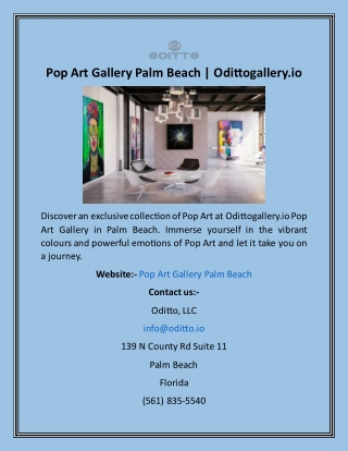 Pop Art Gallery Palm Beach  Odittogallery.io