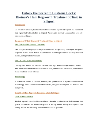 Unlock the Secret to Lustrous Locks:  Bioinus's Hair Regrowth Treatment Clinic i