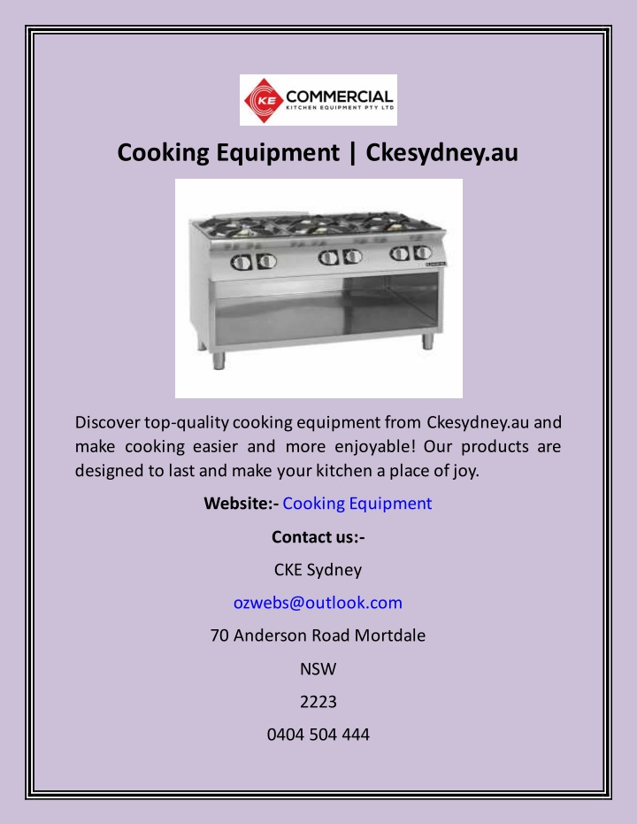 cooking equipment ckesydney au