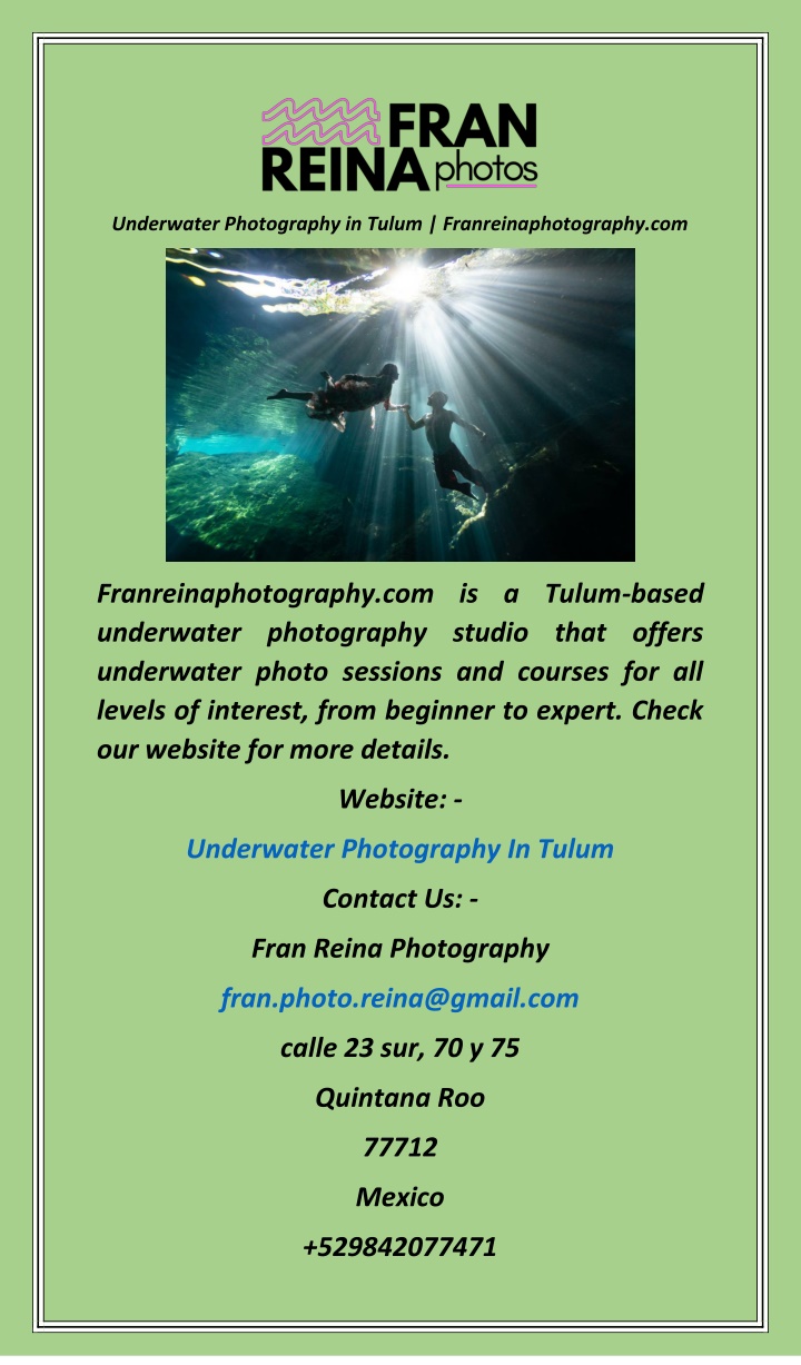 underwater photography in tulum