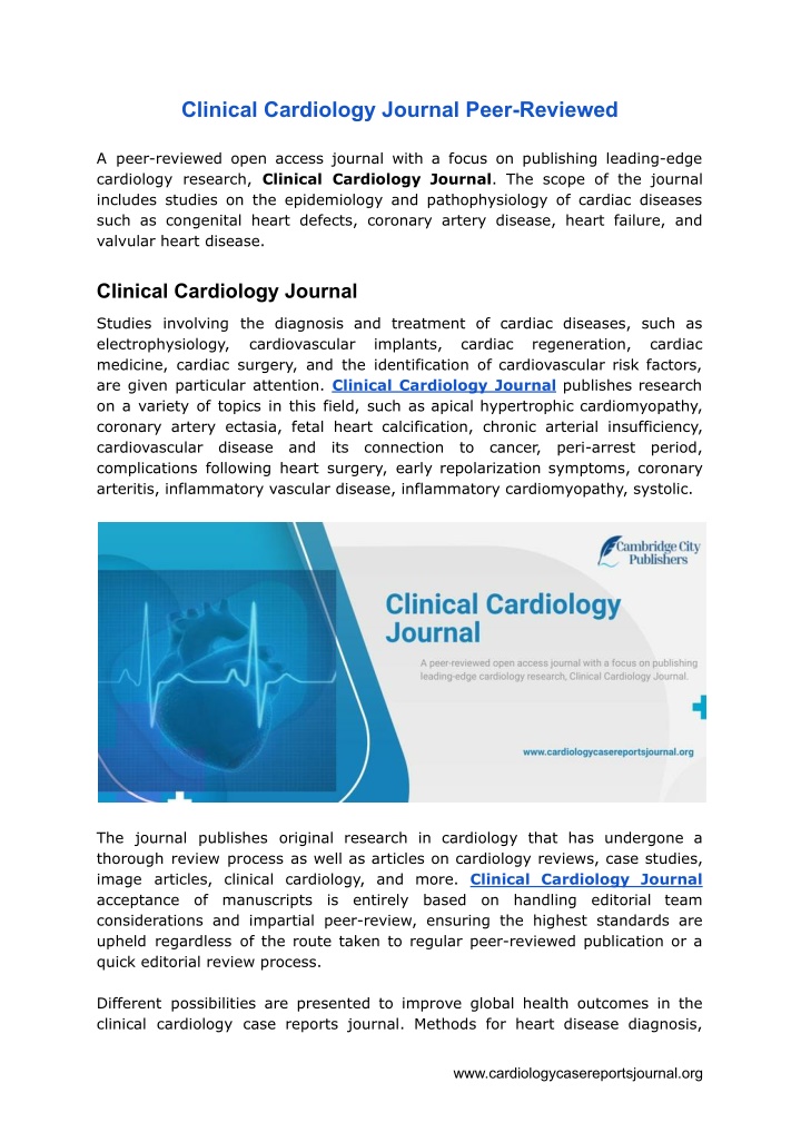 clinical cardiology journal peer reviewed
