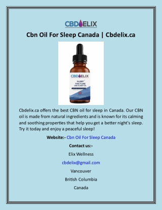 Cbn Oil For Sleep Canada  Cbdelix.ca