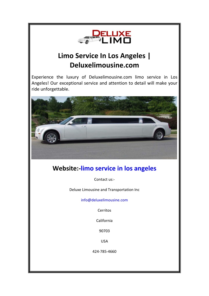 limo service in los angeles deluxelimousine com