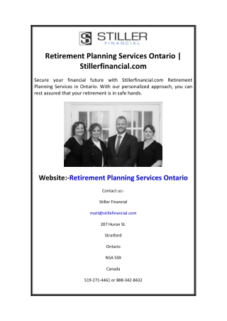 Retirement Planning Services Ontario Stillerfinancial.com