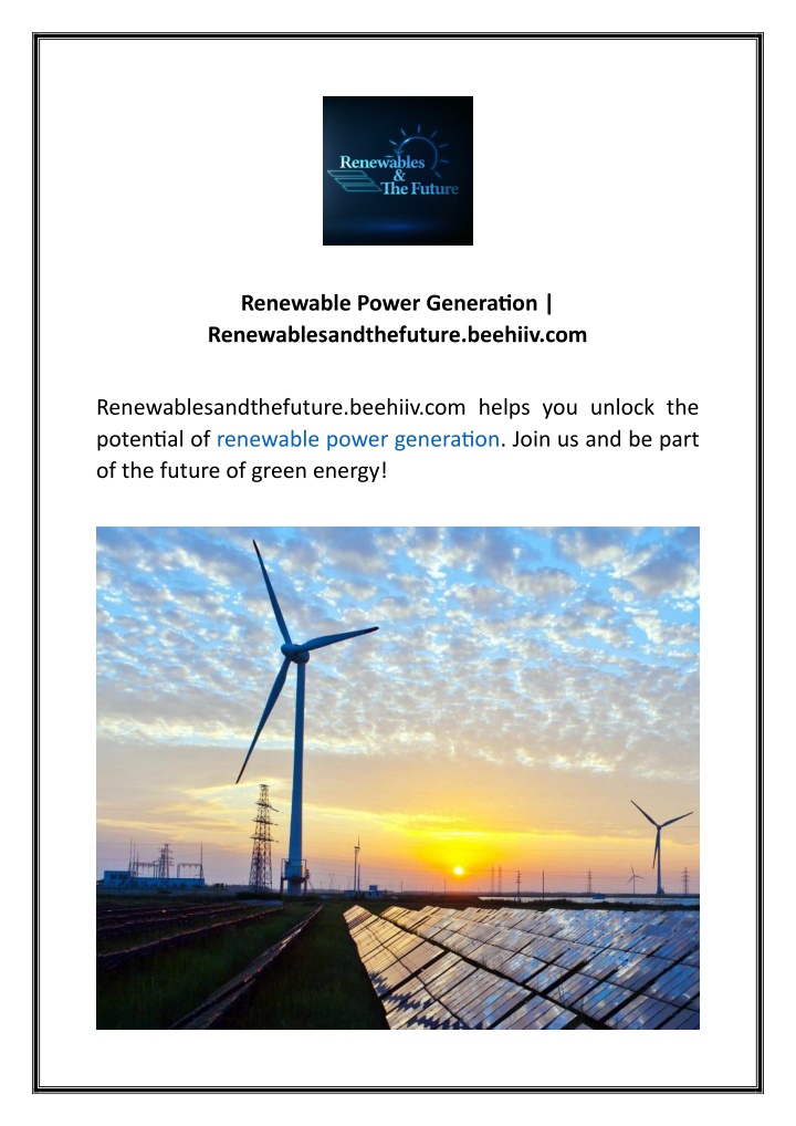 renewable power generation renewablesandthefuture