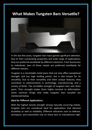 What Makes Tungsten Bars Versatile?