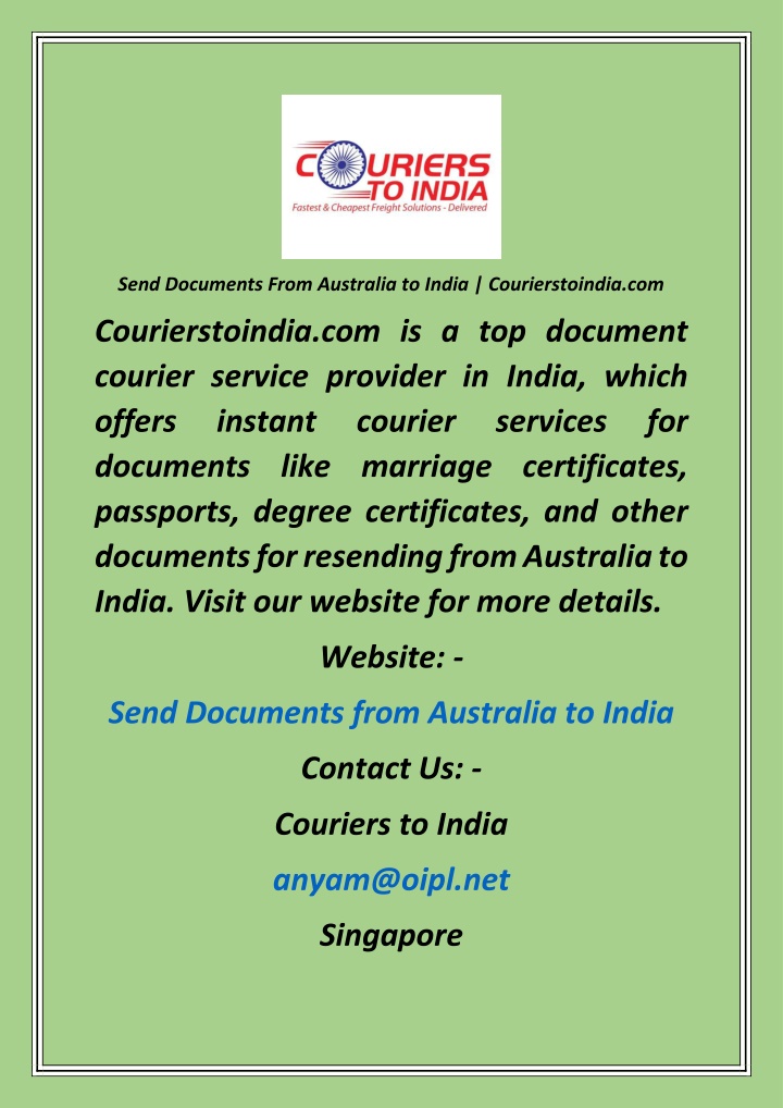 send documents from australia to india