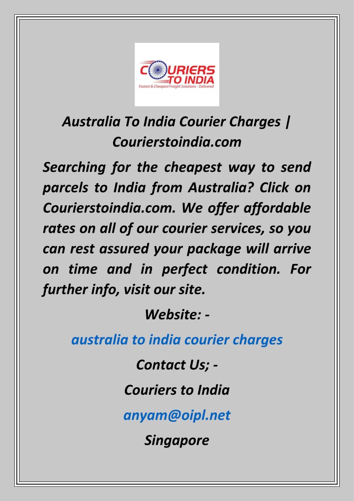 australia to india courier charges