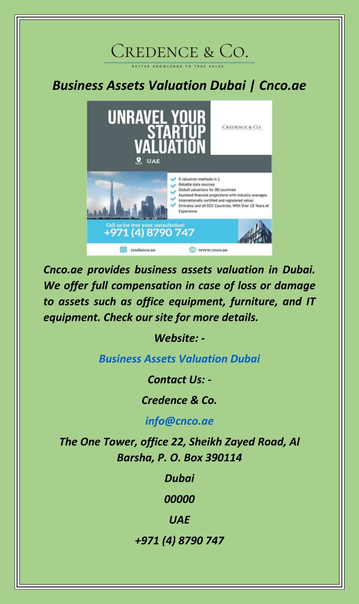 business assets valuation dubai cnco ae