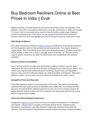 Buy Bedroom Recliners Online at Best Prices In India || Evok