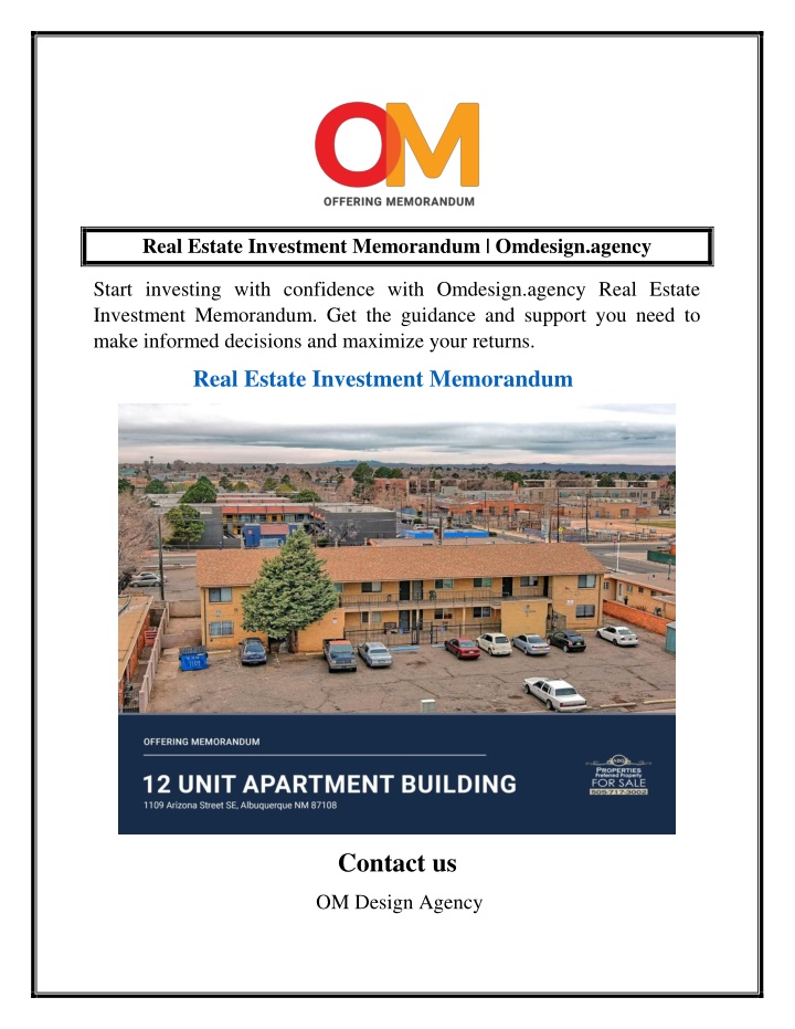 real estate investment memorandum omdesign agency