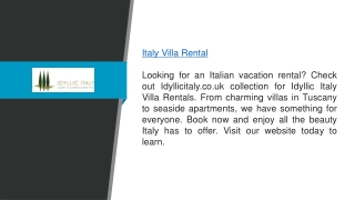 Italy Villa Rental  Idyllicitaly.co.uk