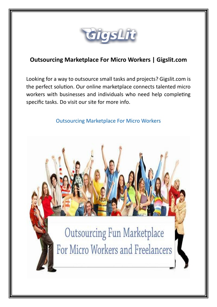 outsourcing marketplace for micro workers gigslit