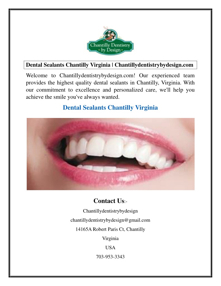 dental sealants chantilly virginia