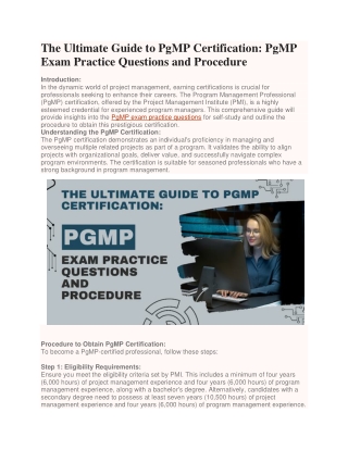 The Ultimate Guide to PgMP Certification PgMP Exam Practice Questions and Procedure