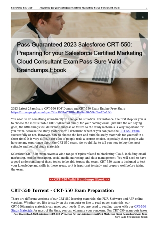 Pass Guaranteed 2023 Salesforce CRT-550: Preparing for your Salesforce Certified Marketing Cloud Consultant Exam Pass-Su