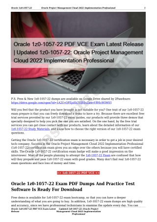 Oracle 1z0-1057-22 PDF VCE Exam Latest Release | Updated 1z0-1057-22: Oracle Project Management Cloud 2022 Implementatio
