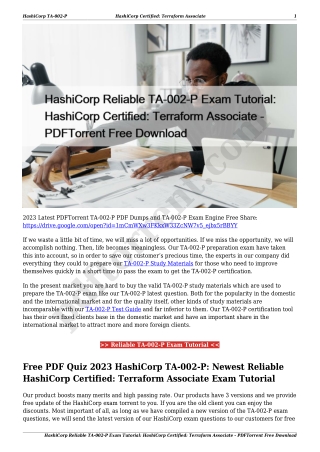 HashiCorp Reliable TA-002-P Exam Tutorial: HashiCorp Certified: Terraform Associate - PDFTorrent Free Download