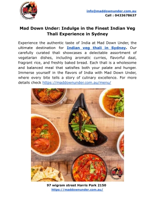 Mad Down Under: Indulge in the Finest Indian Veg Thali Experience in Sydney