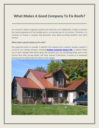What Makes A Good Company To Fix Roofs?