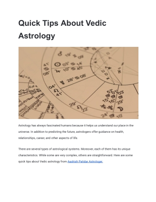Quick Tips Based on Vedic Astrology Principles