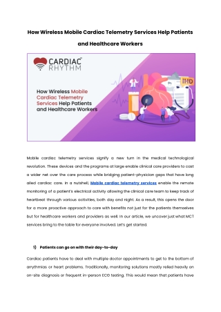 How Wireless Mobile Cardiac Telemetry Services Help Patients and Healthcare Workers