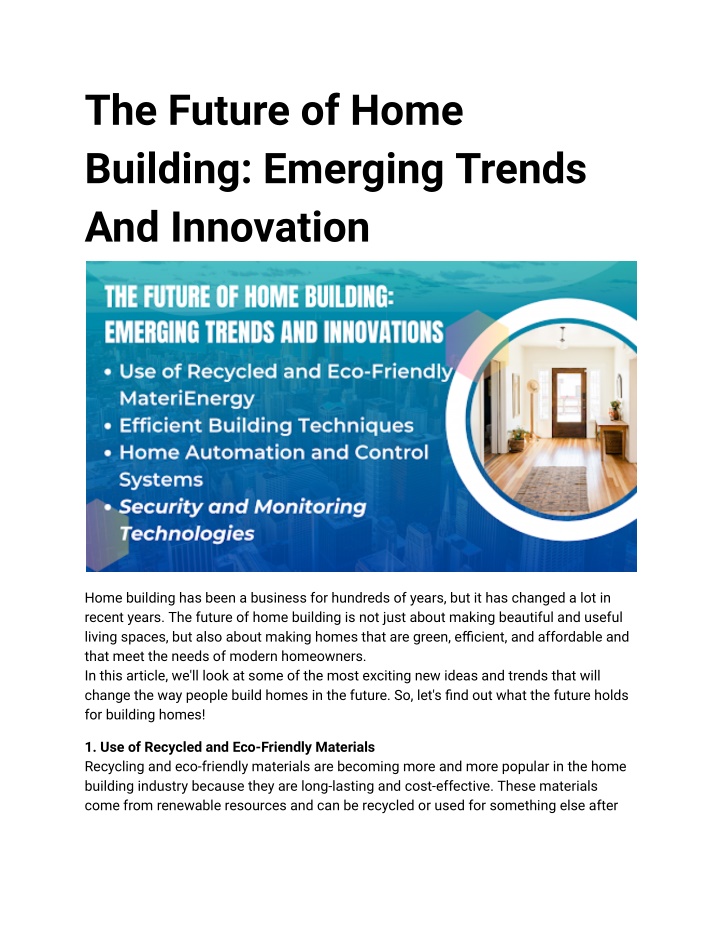 the future of home building emerging trends