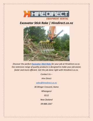 Excavator Stick Rake | Hiredirect.co.nz