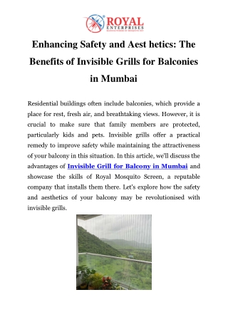 Invisible Grill for Balcony in Mumbai |Call-9076076720|Royal Mosquito Screen