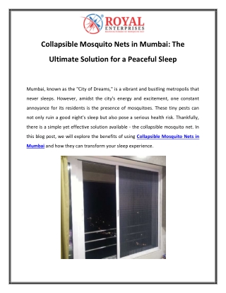 Collapsible Mosquito Nets in Mumbai The Ultimate Solution for a Peaceful Sleep