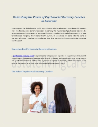 Unleashing the Power of Psychosocial Recovery Coaches in Australia