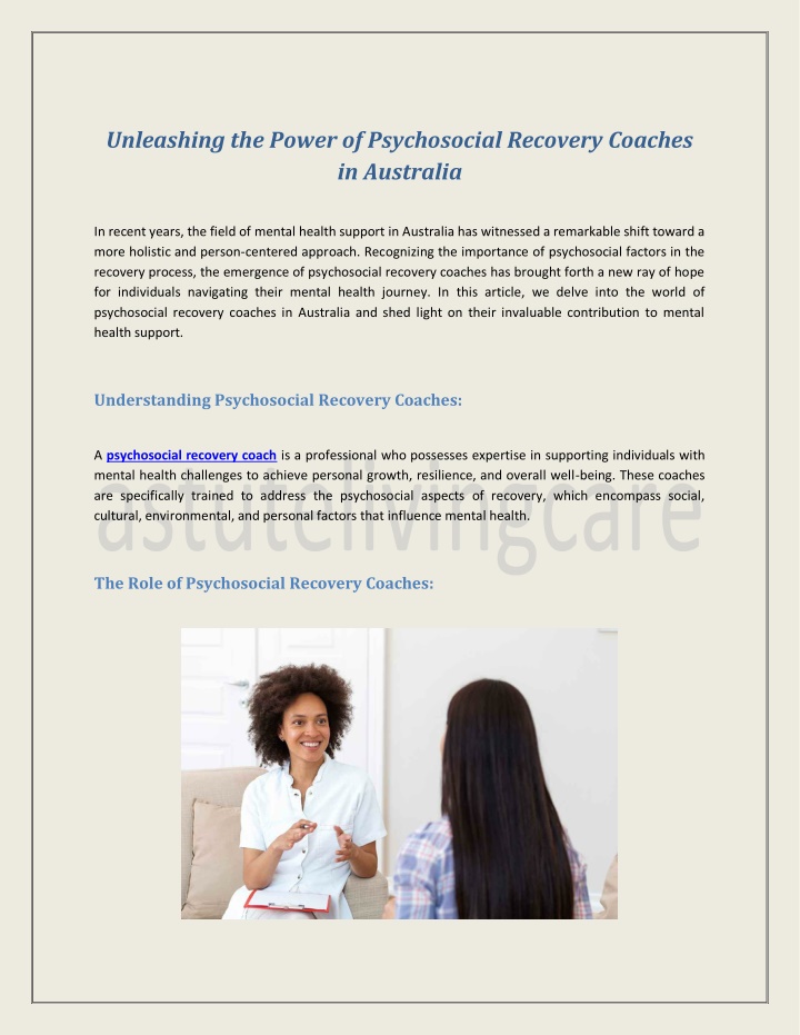 unleashing the power of psychosocial recovery