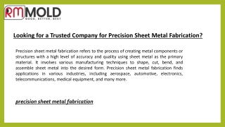 Looking for a Trusted Company for Precision Sheet Metal Fabrication