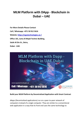 MLM Platform with DApp - Blockchain in Dubai